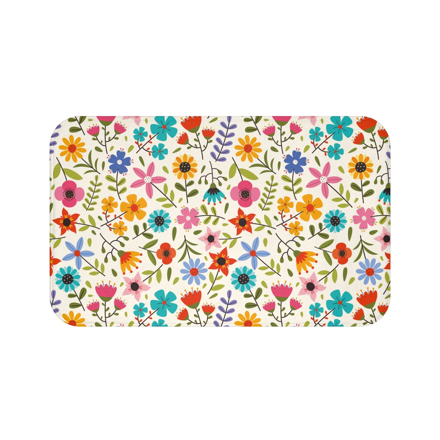 Bright Colored Springtime Flowers  - Bathroom Non-Slip Mat 2 Sizes