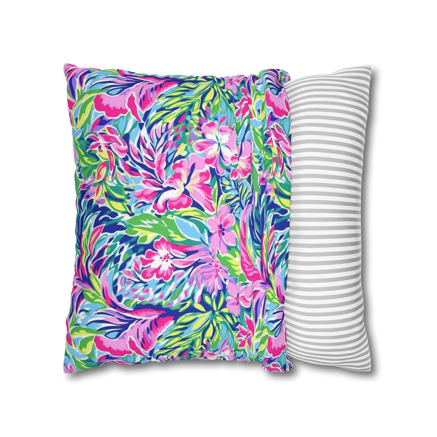 Tropical Serenity: Pink, Green, and Blue Watercolor Floral Delight Spun Polyester Square Pillowcase 4 Sizes