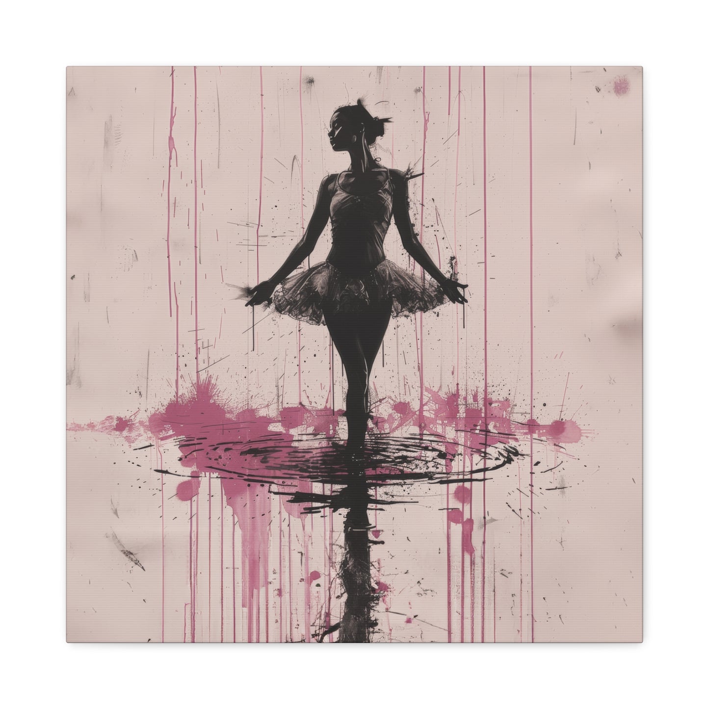 Grace in the Rain Abstract Ballerina Dancing Amidst Pink Showers Print on Canvas Gallery - 13 Sizes