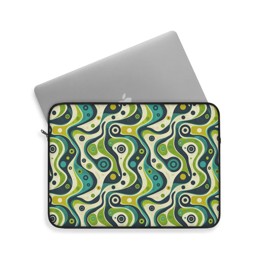 Groovy Retro Greens and Blues Abstract Waves Laptop or Ipad Protective Sleeve 3 Sizes Available