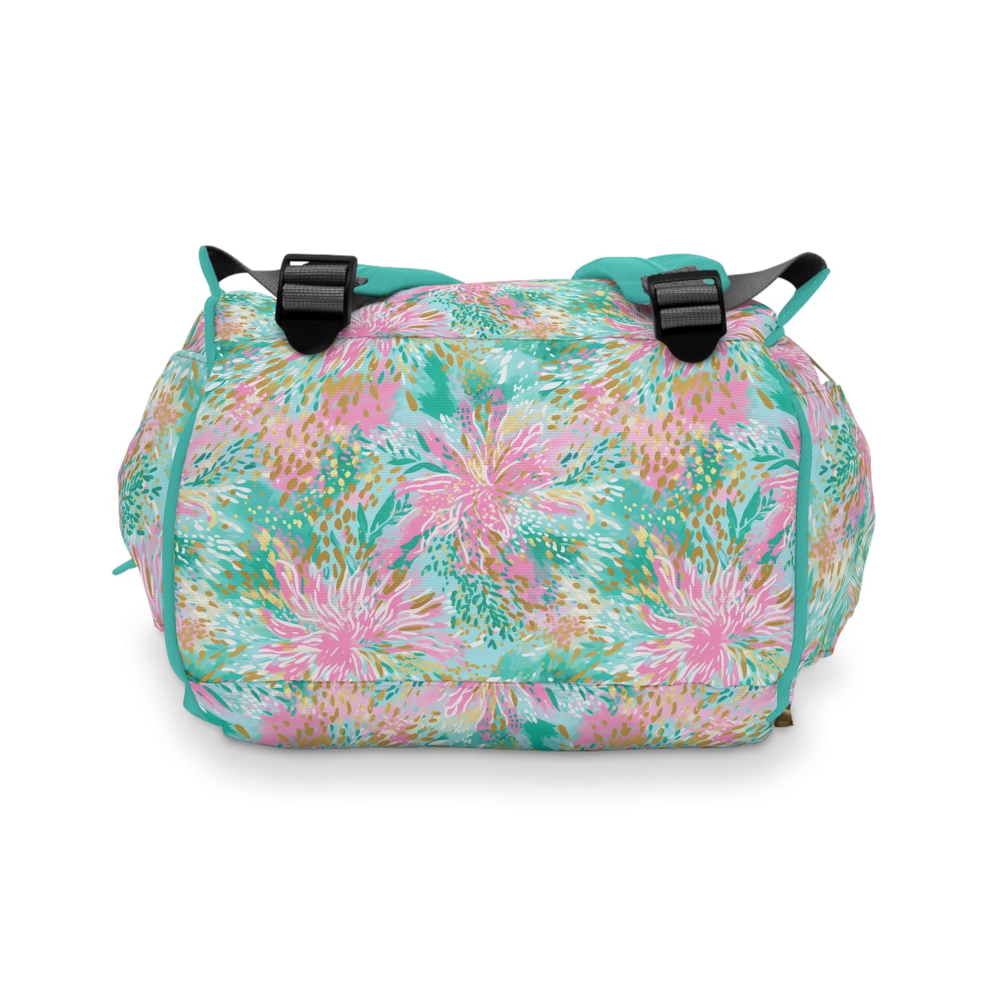 Soft Petal Symphony: Pastel Pink and Green Watercolor Flower Bursts Multifunctional Diaper Backpack