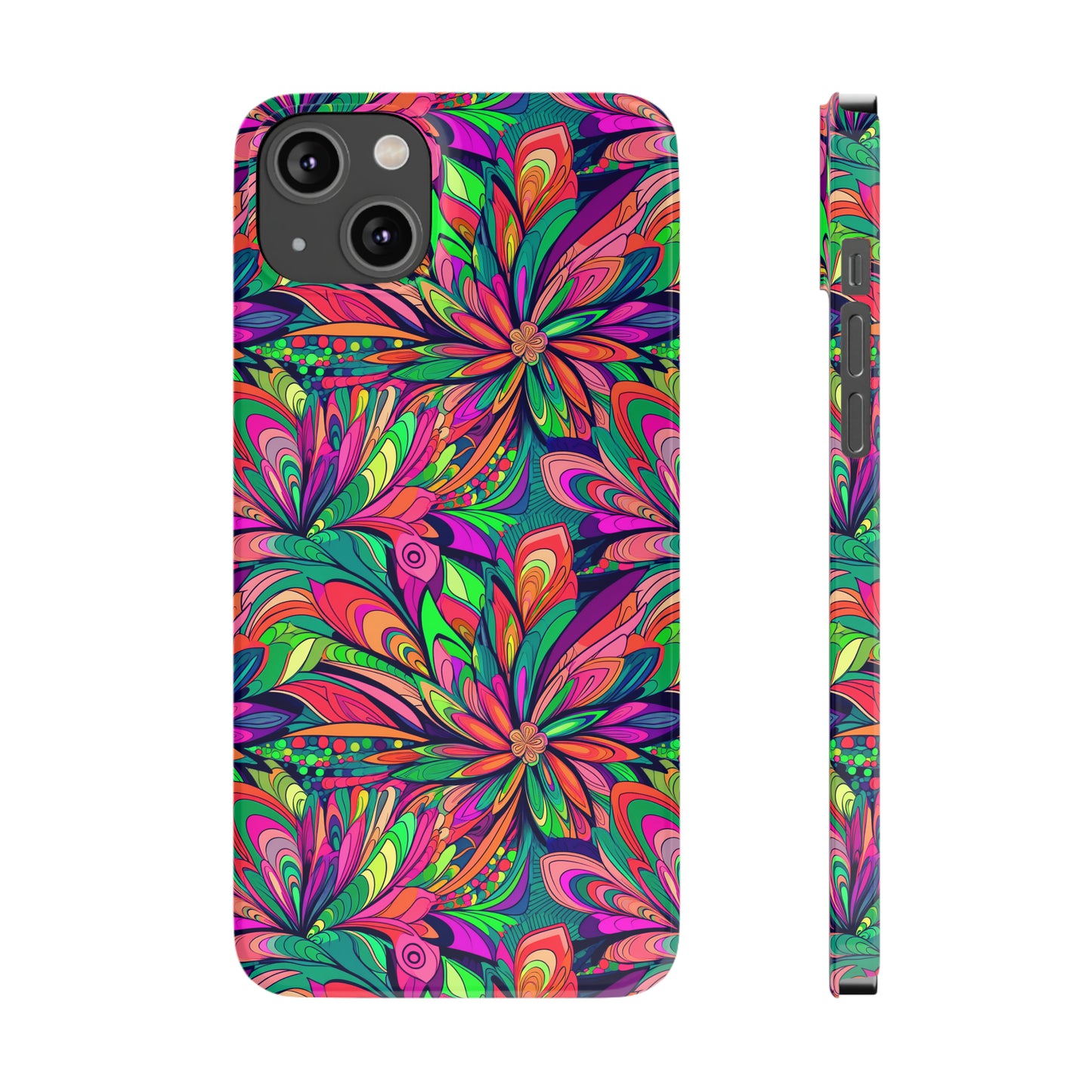 Tropical Large Neon Flowers Iphone 15-12 Slim Phone Case