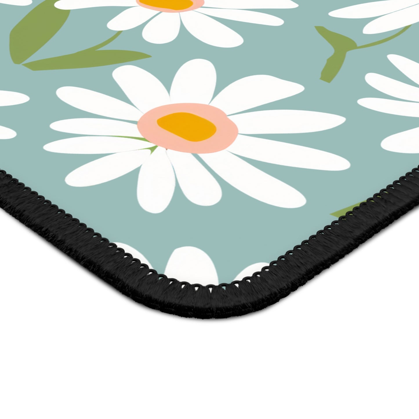 Cheerful Bright Daisy on Pastel Green Design Gaming Mouse Pad with Finished Edges