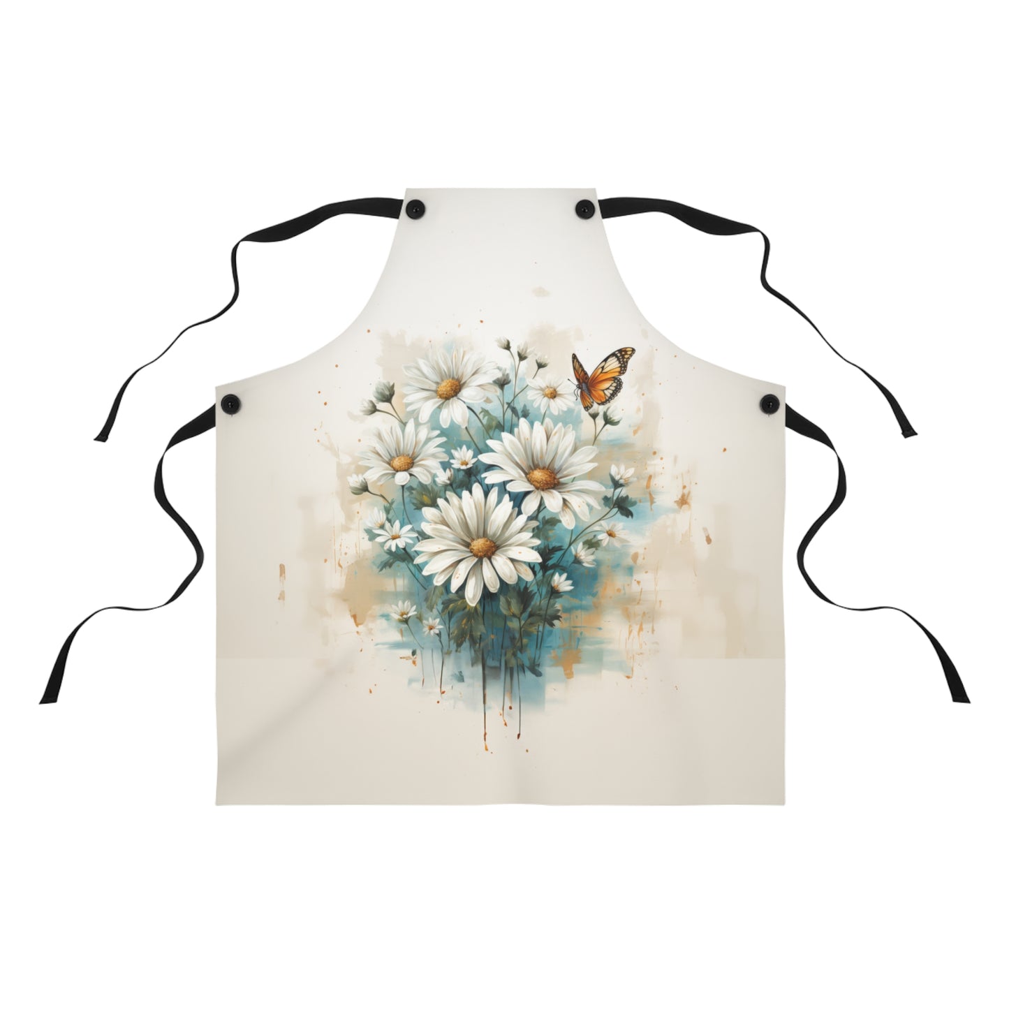 Rustic Farmhouse Teal and White Wild Daisies and Butterflies - Kitchen Chef Apron