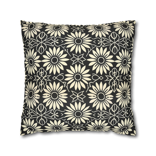 Classic Daisy Black and Off White Elegance Spun Polyester Square Pillowcase 4 Sizes