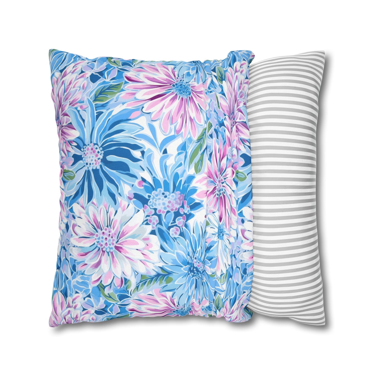 Pastel Blossom Symphony: Spring Flowers in Soft Pink and Blue Hues Spun Polyester Square Pillowcase 4 Sizes