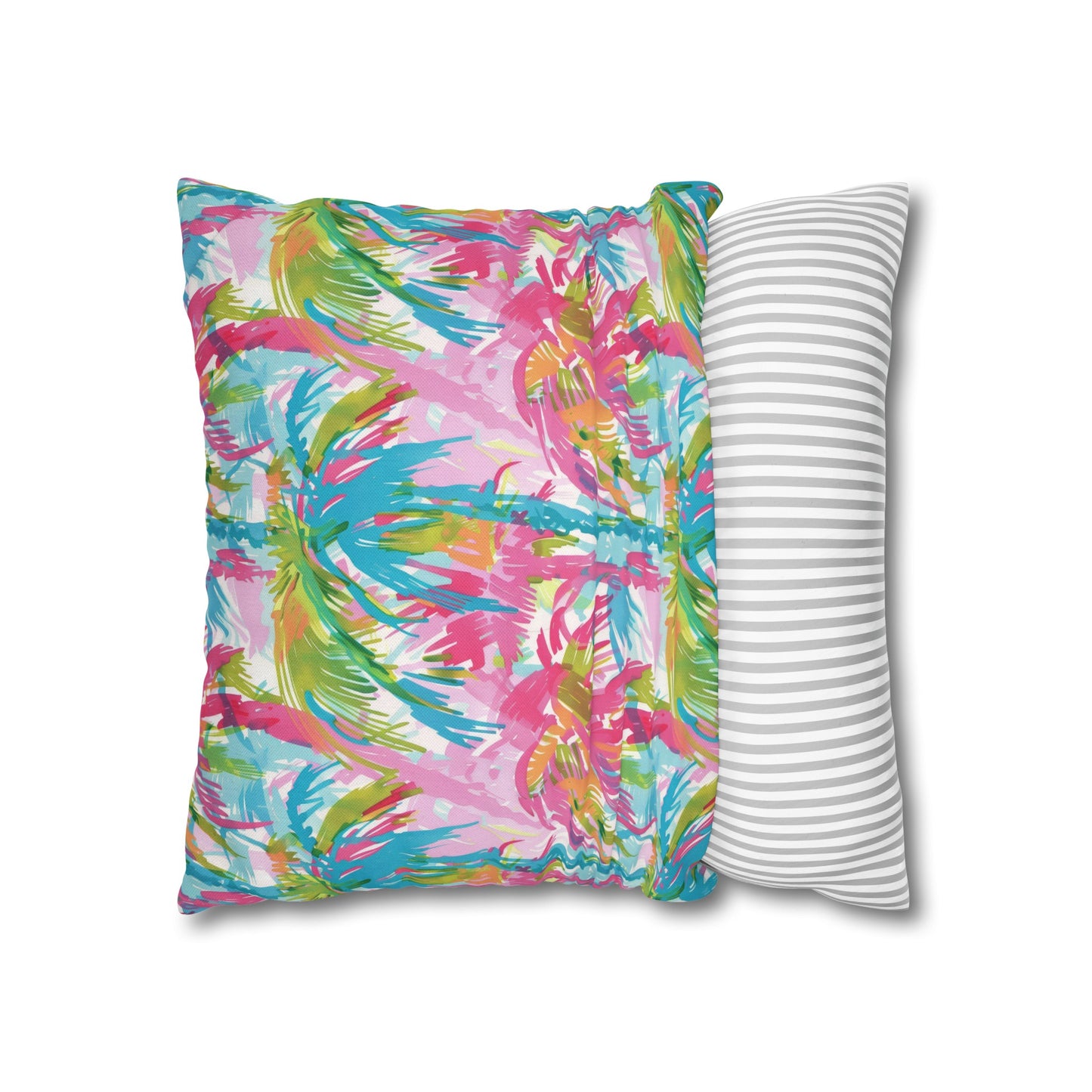 Pastel Paradise: Palm Trees in Soft Blues, Pinks, and Greens Spun Polyester Square Pillowcase 4 Sizes