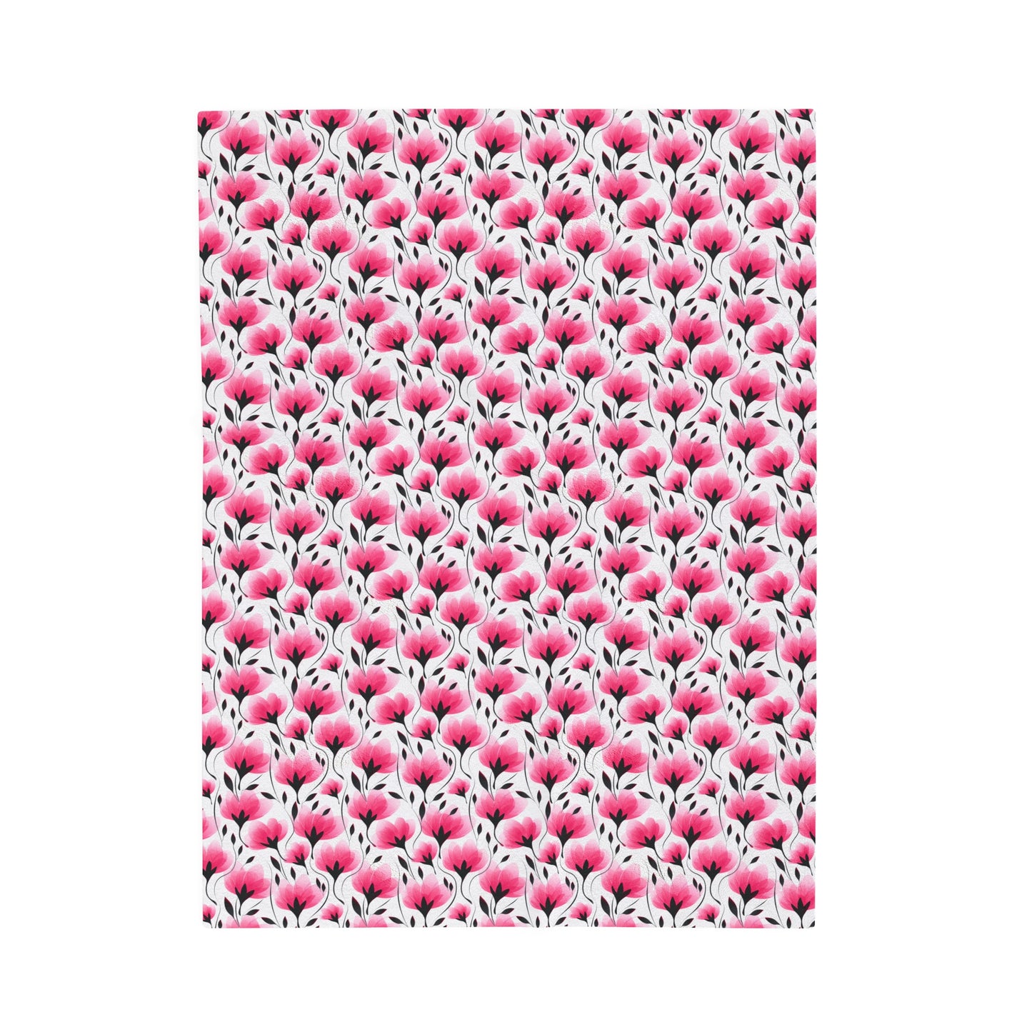 Elegant Modern Pink and Black Floral Blooms Velveteen Plush Blanket 3 Sizes