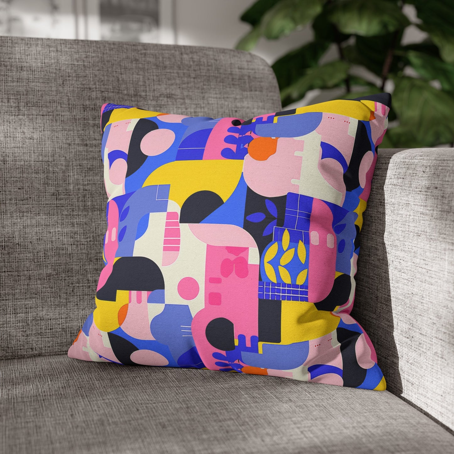 Pop Art in Vibrant Bold Geometric Colors Spun Polyester Square Pillowcase 4 Sizes