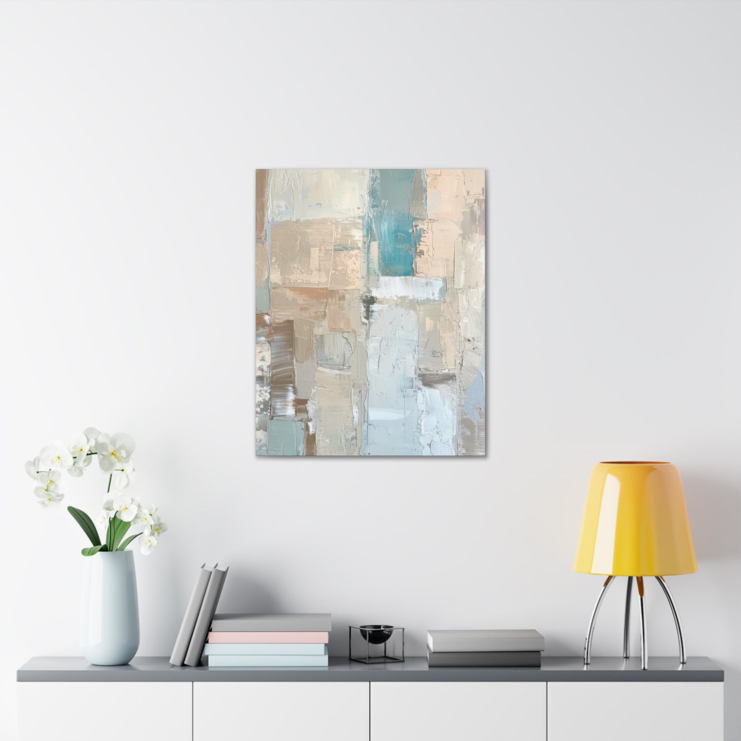 Bold Contrasts Abstract Grey Teal and Tan Color Blocking with Bold, Heavy Strokes Print on Canvas Gallery - 13 Sizes