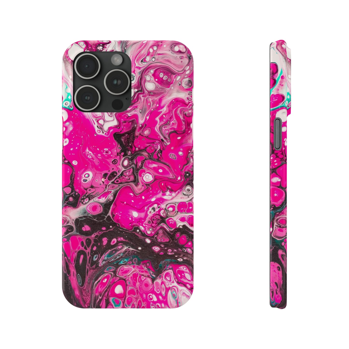 Pink, Black and White Alcohol Ink Design Iphone 15-12 Slim Phone Case