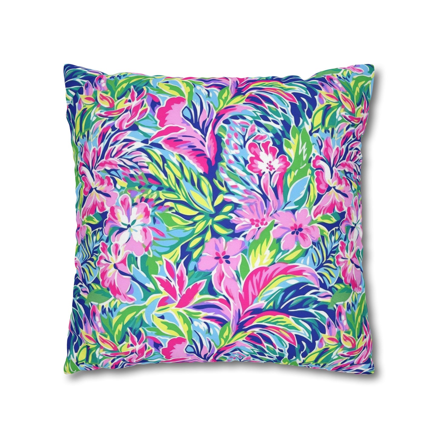 Tropical Serenity: Pink, Green, and Blue Watercolor Floral Delight Spun Polyester Square Pillowcase 4 Sizes