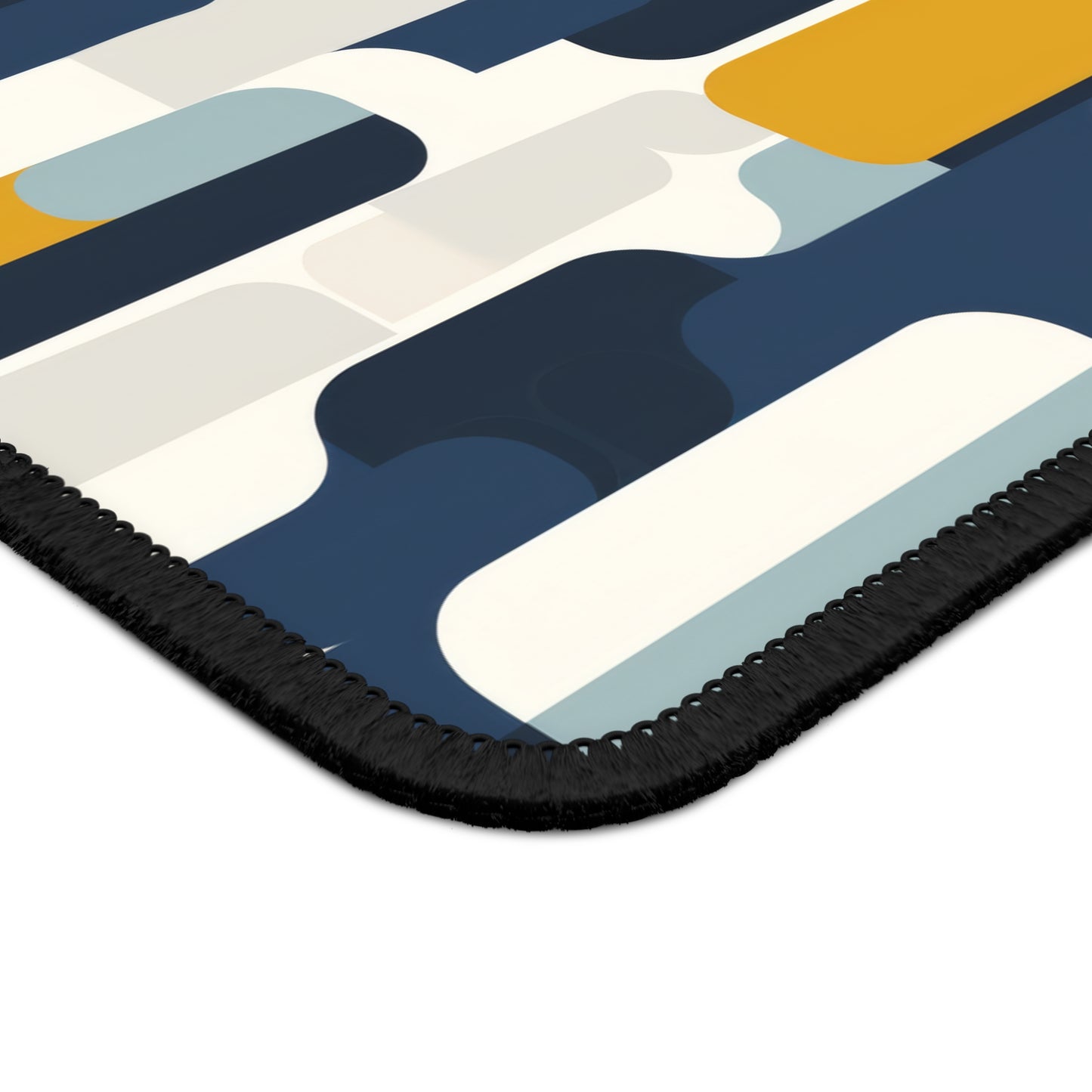 Modern Retro with Bold Geometric Pattern in Mustard and Navy Gaming Mouse Pad with Finished Edges