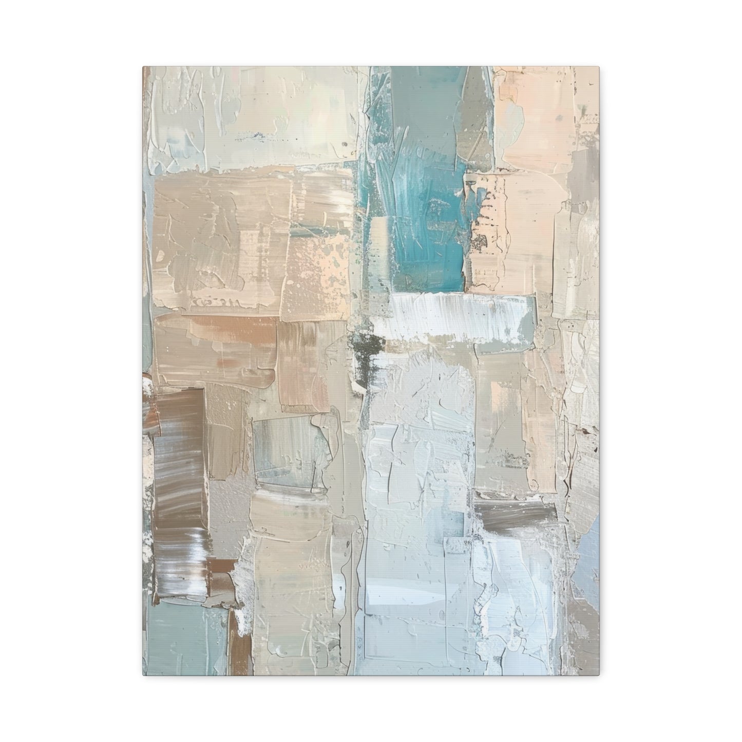 Bold Contrasts Abstract Grey Teal and Tan Color Blocking with Bold, Heavy Strokes Print on Canvas Gallery - 13 Sizes