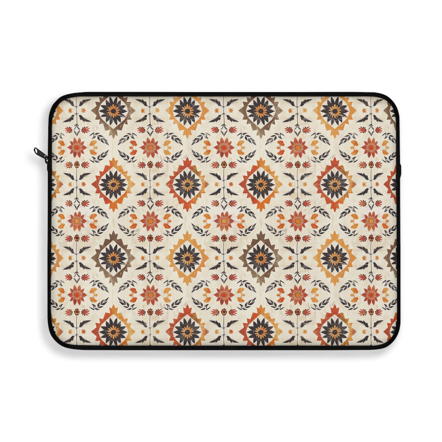 Rustic Charm of Folk Art in Burnt Orange, Deep Brown, and Creamy Beige Laptop or Ipad Protective Sleeve 3 Sizes Available