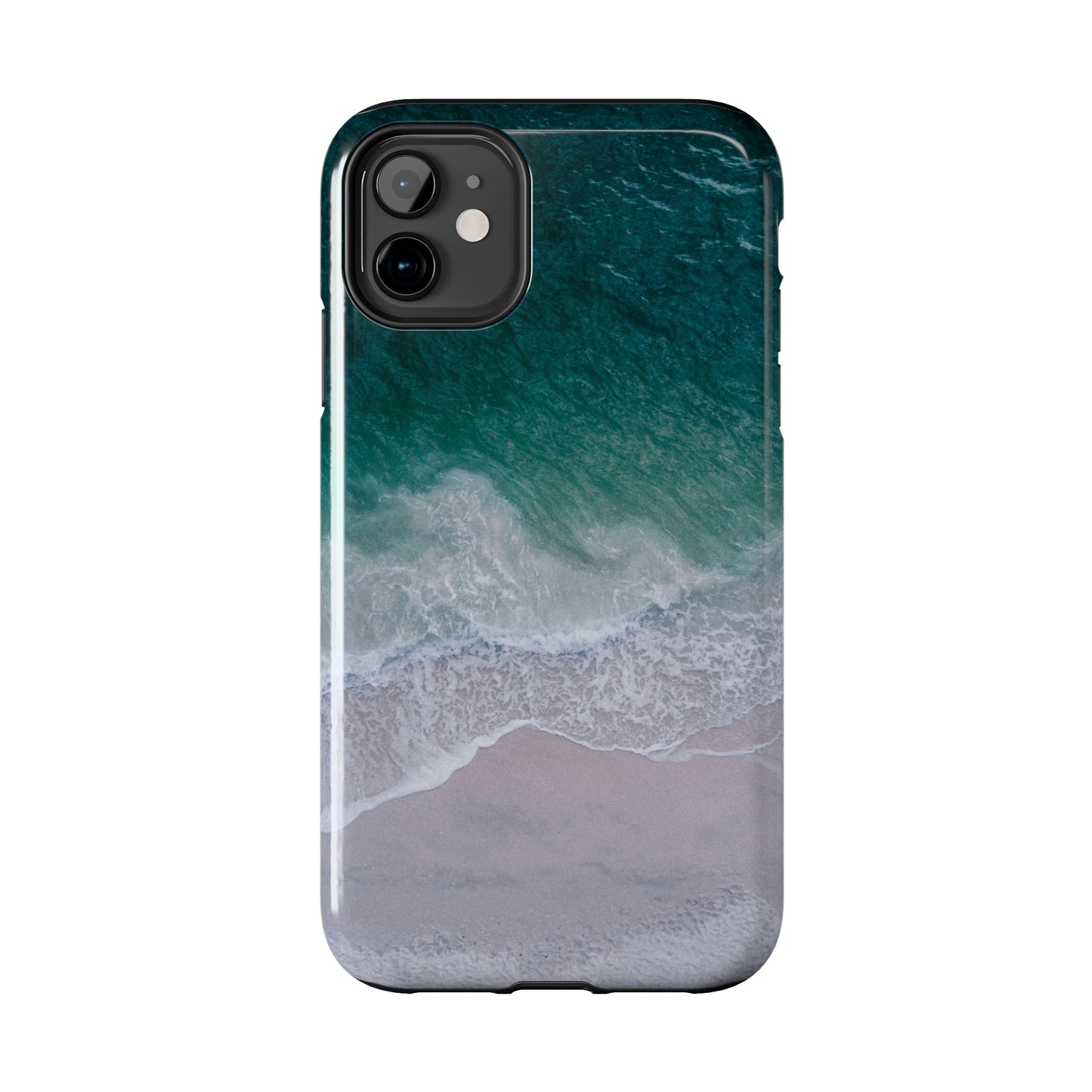 Ocean's Embrace: Deep Green Waters with White Waves Crashing onto the Beach Design Iphone Tough Phone Case