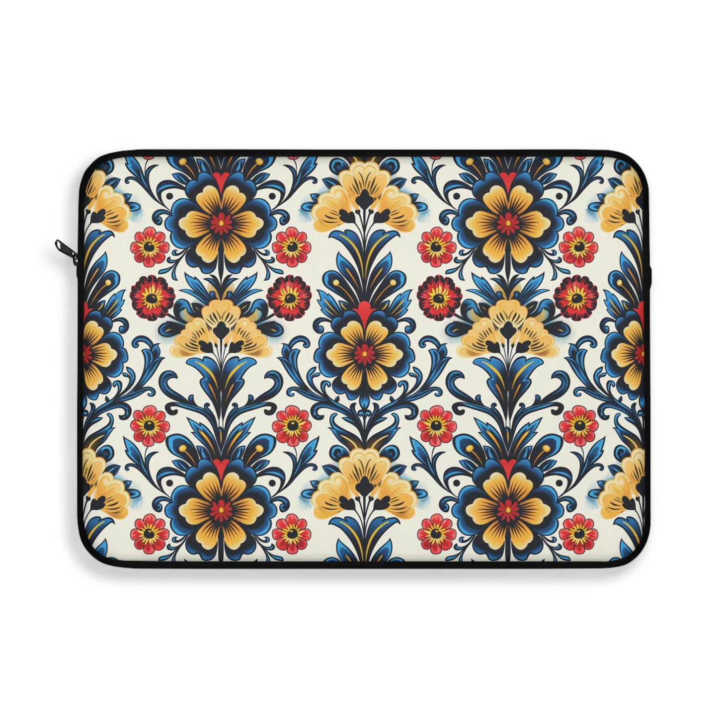 Baroque Blossom of Floral Elegance in Deep Blues and Sunny Yellows Laptop or Ipad Protective Sleeve 3 Sizes Available