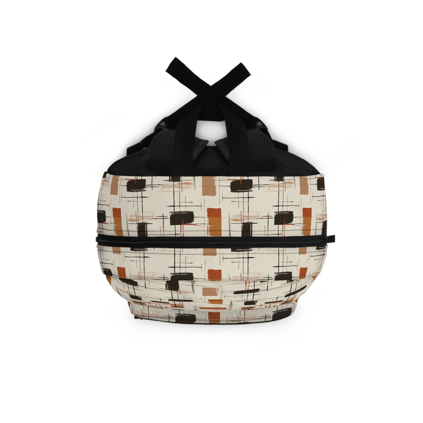 Modern Artistry in Bold and Minimalistic Pattern in a Palette of Black, Dark Orange, and Beige Lightweight Stylish Durable Backpack (Made in USA)