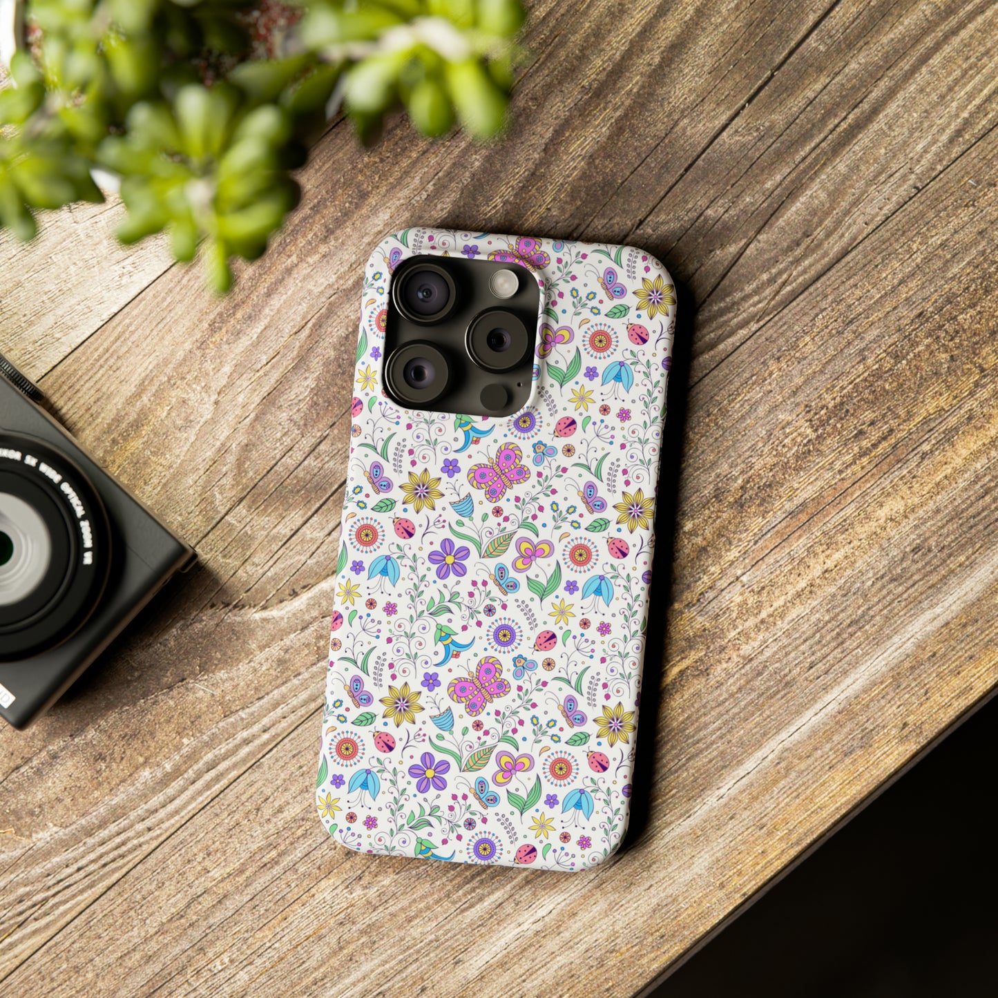 Butterflies and Flowers Iphone 15-12 Slim Phone Case