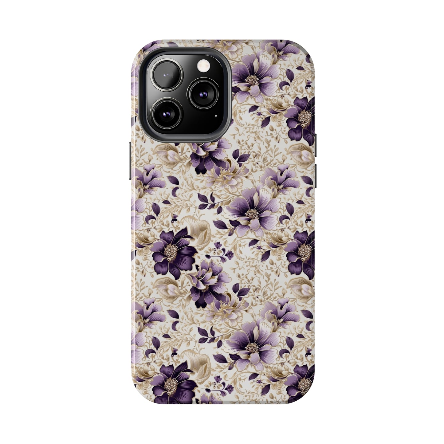 Purple Majesty: Watercolor Floral Design with Gold Foliage Accents Iphone Tough Phone Case