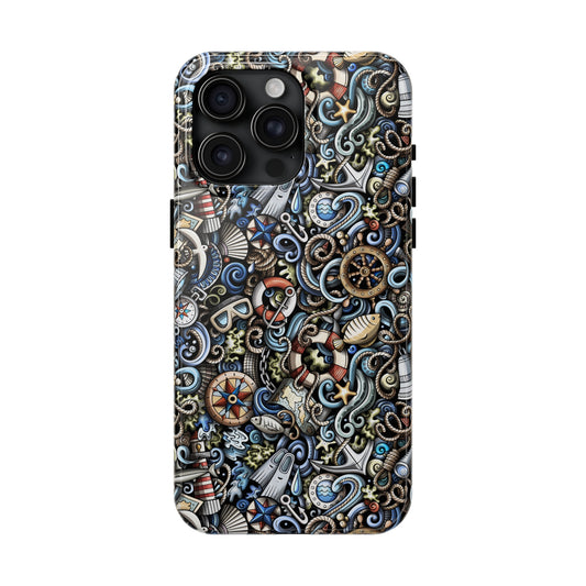 Nautical Ocean Navigation and Sealife Cartoon Design Iphone Tough Phone Case