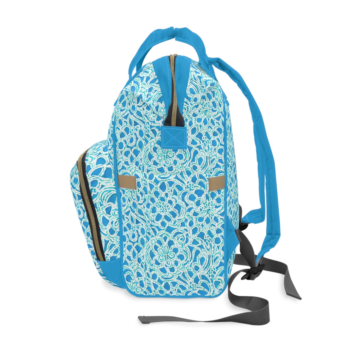 Luminous Swirls: Abstract Watercolor Floral Patterns in Lime Green and Blue Multifunctional Diaper Backpack