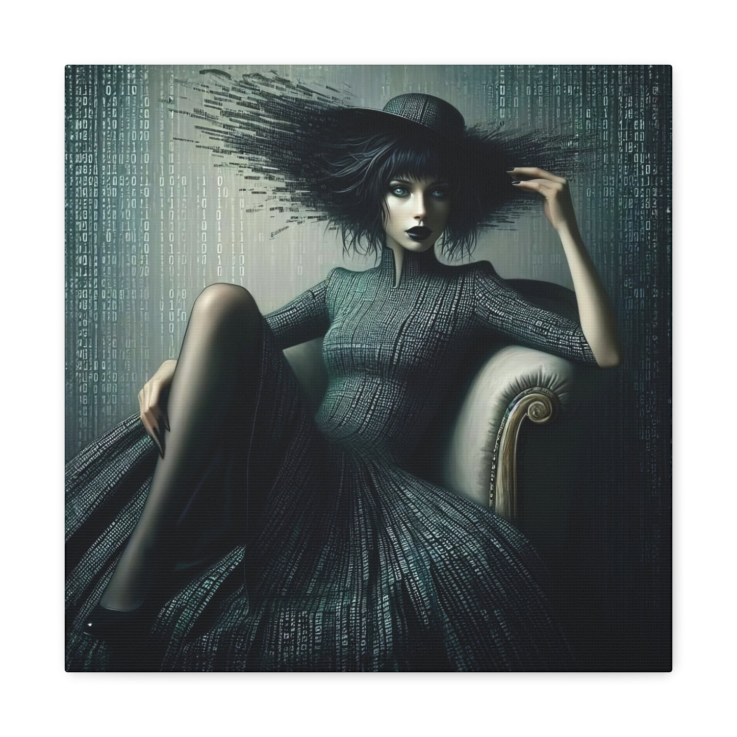 Matrix High Fashion Women Dressed in Matrix Dress and Hat Print on Canvas Gallery Wraps - 5 Sizes