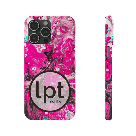 LPT Realty Logo -  Pink, Black and White Alcohol Ink Design Iphone 15-12 Slim Phone Case