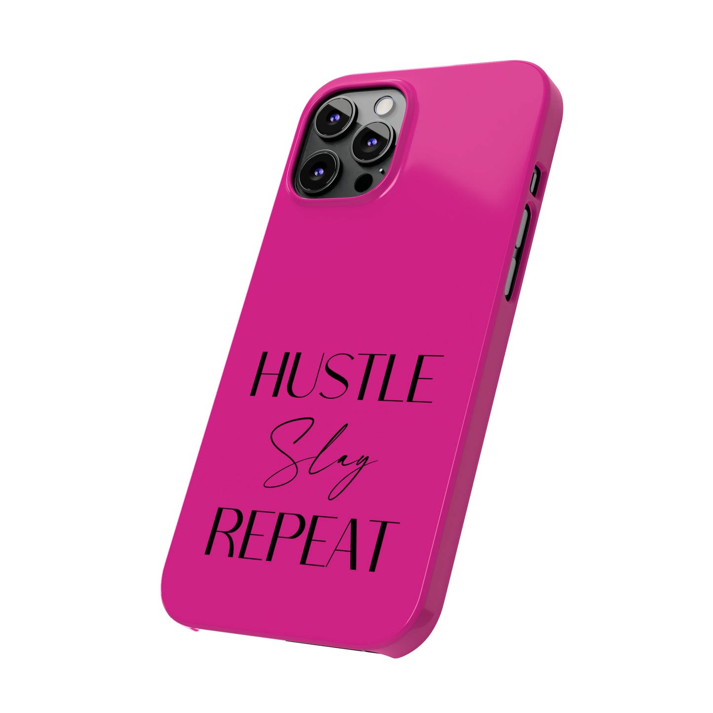 Pink & Black - Hustle Slay Repeat Iphone 15-12 Slim Phone Case