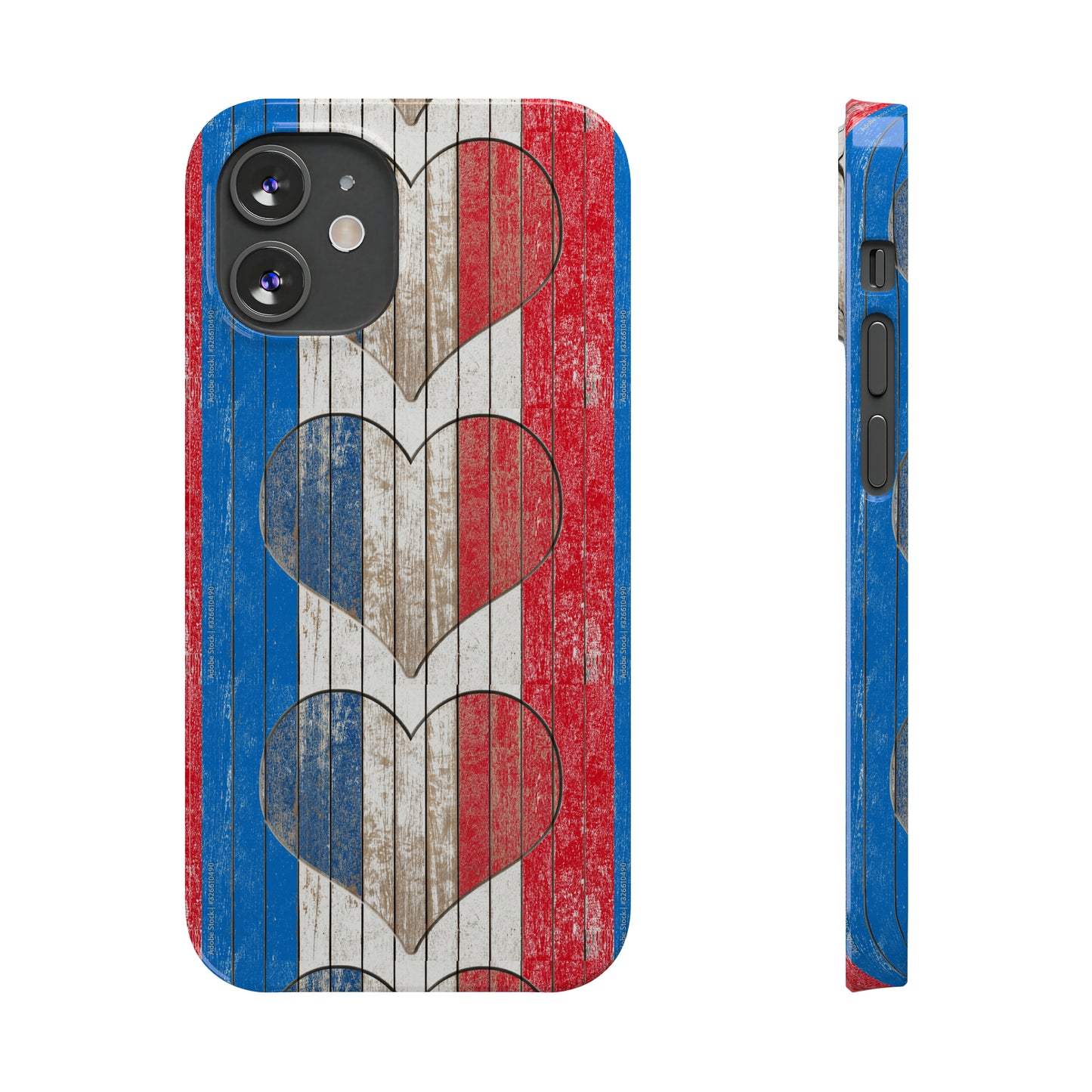 Painted Heart in Red White Blue Wood Wall Iphone 15-12 Slim Phone Case