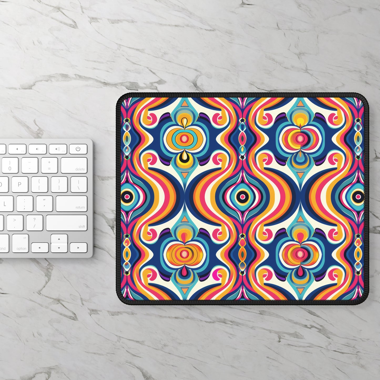 Vibrant Retro Waves with Colorful Geometric Pattern Gaming Mouse Pad with Finished Edges