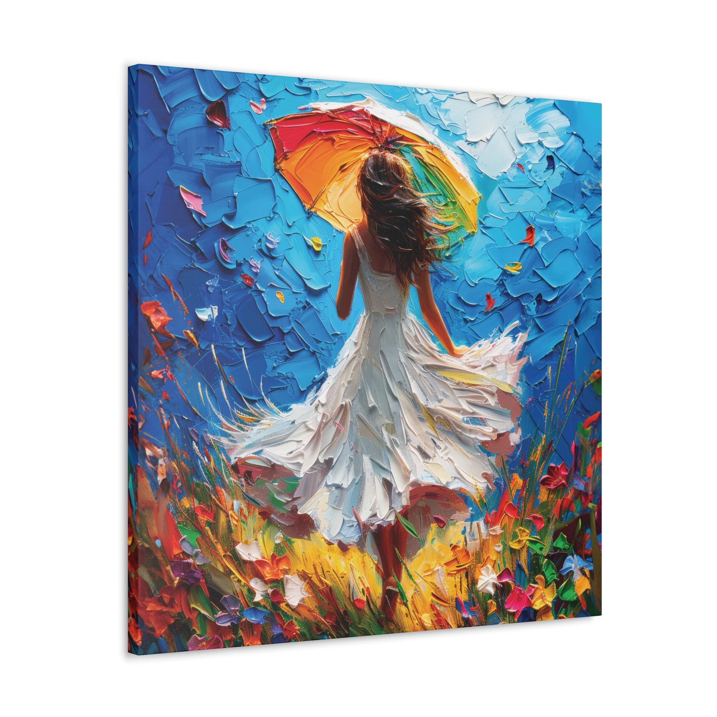 Spring Storm with Women Dancing in Field of Vibrant Spring Flowers Oil Painting Print on Canvas Gallery - 12 Sizes