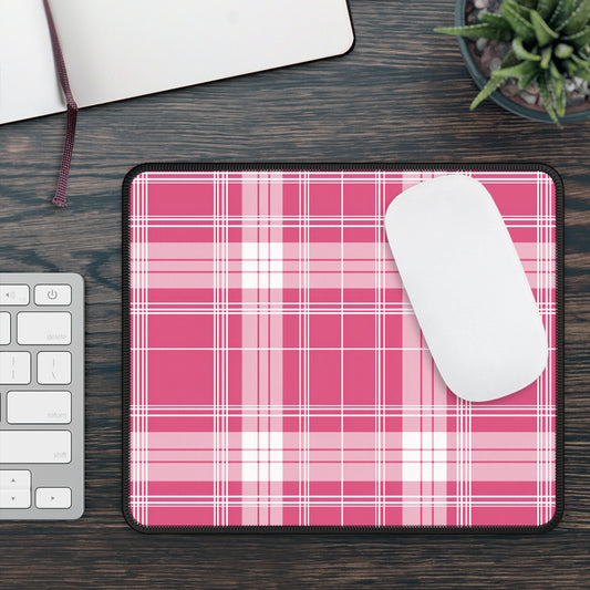 Classic Charm Vibrant Pink and White Plaid Pattern Gaming Mouse Pad with Finished Edges