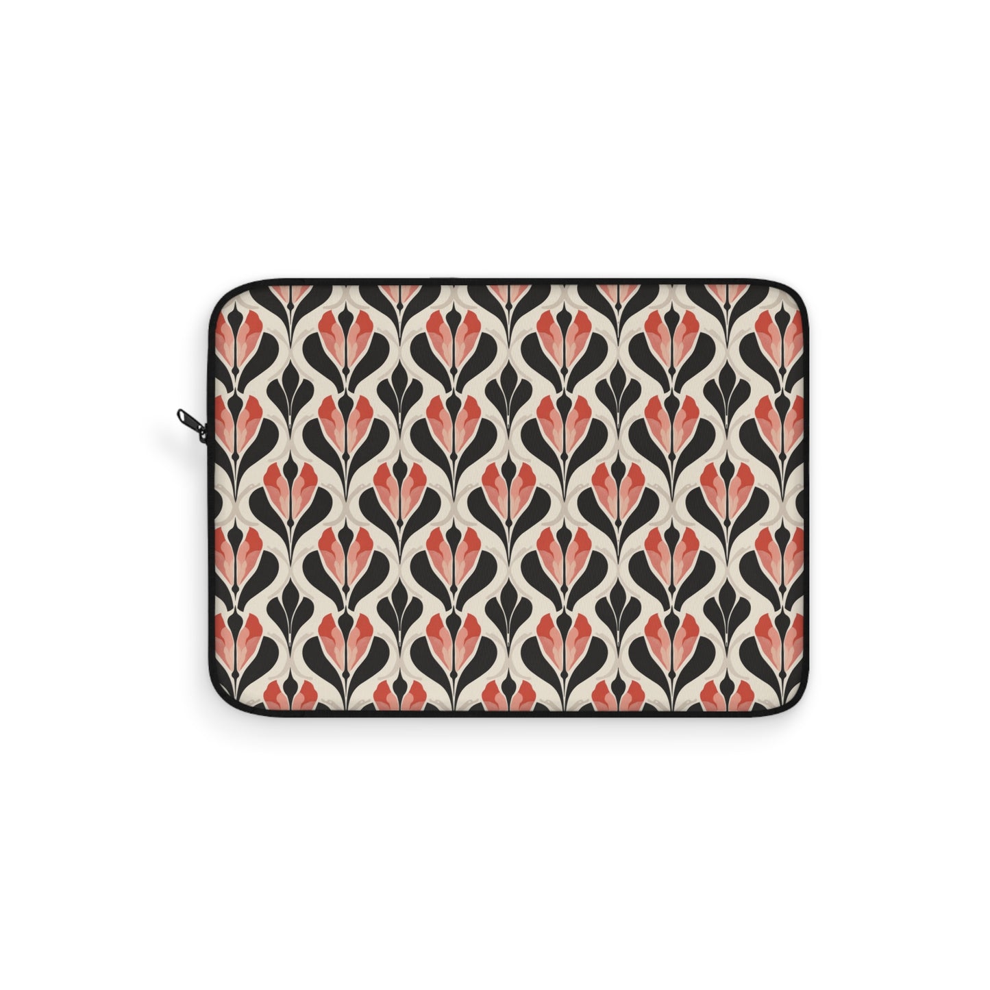 Art Deco Elegance Red Floral Motif on Cream Laptop or Ipad Protective Sleeve 3 Sizes Available