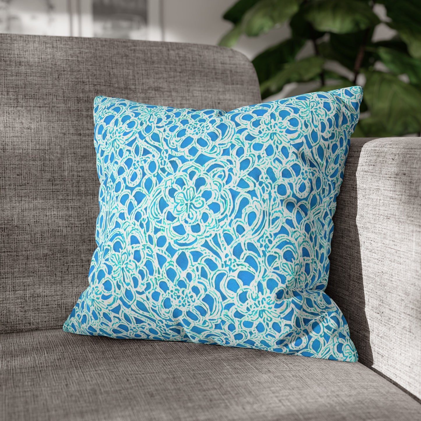 Luminous Swirls: Abstract Watercolor Floral Patterns in Lime Green and Blue Spun Polyester Square Pillowcase 4 Sizes