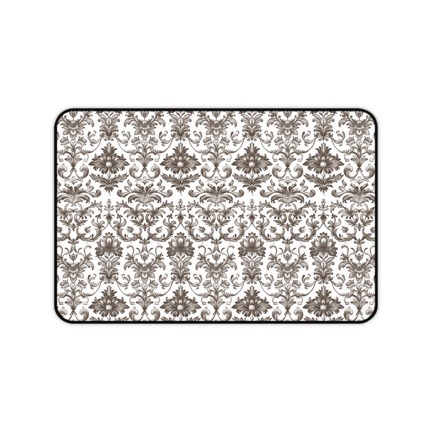 Timeless Rococo Elegance in Detailed Brown and White Floral Pattern Gaming Mouse Pad  Desk Mat  - 3 Sizes