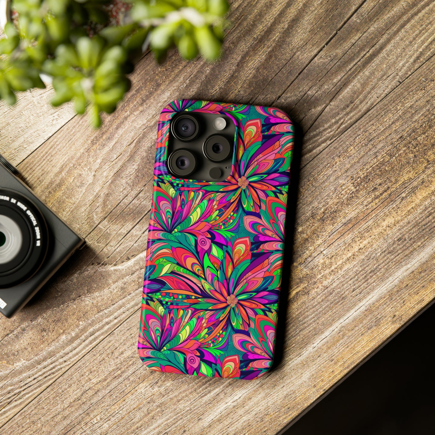 Tropical Large Neon Flowers Iphone 15-12 Slim Phone Case