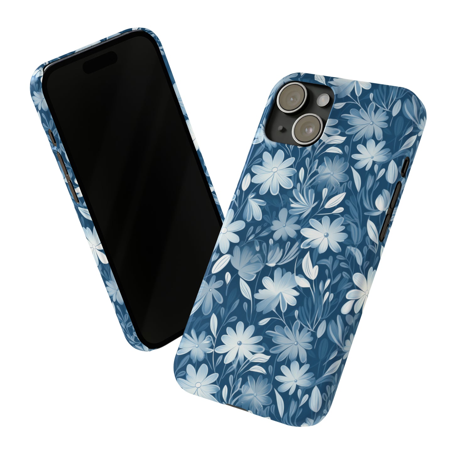 Gentle Elegance: Soft Muted Blue Flower Design Iphone 15-12 Slim Phone Case