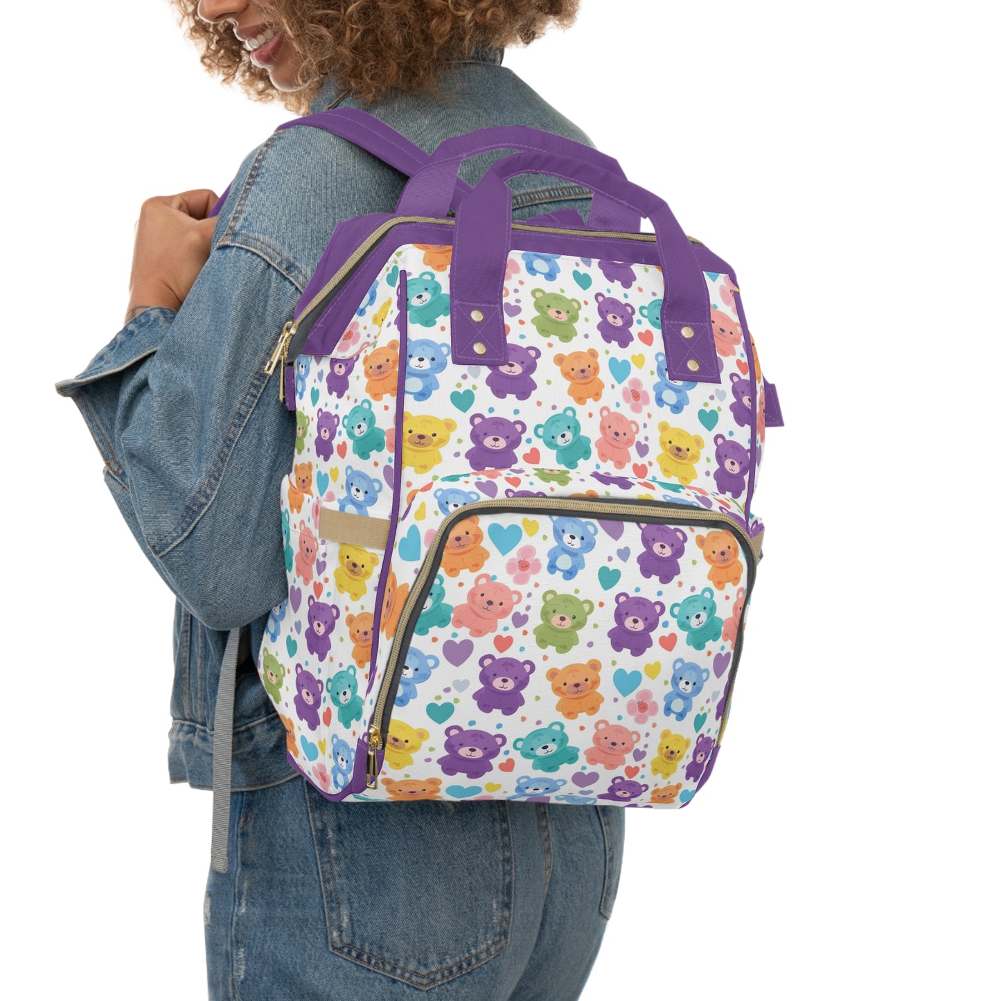 Rainbow Bears: Vibrant Cartoon Bear Extravaganza Multifunctional Diaper Backpack