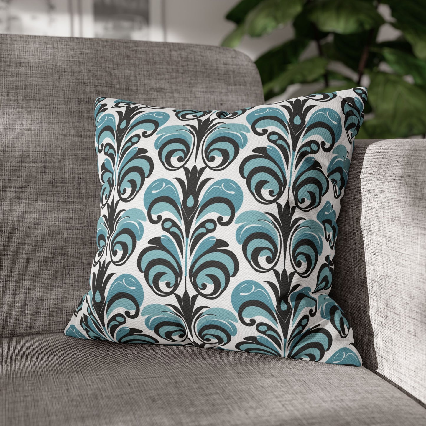 Vintage Blue & Black Swirl Pattern Spun Polyester Square Pillowcase 4 Sizes