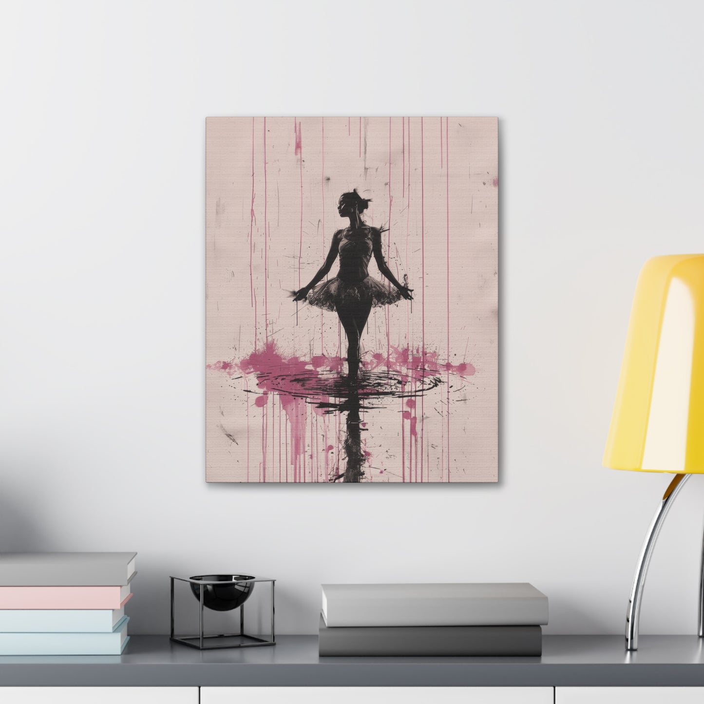 Grace in the Rain Abstract Ballerina Dancing Amidst Pink Showers Print on Canvas Gallery - 13 Sizes