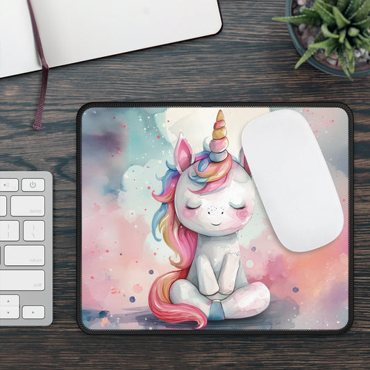 Dreamy Unicorn in Adorable Pastel Watercolor Design Gaming Mouse Pad with Finished Edges