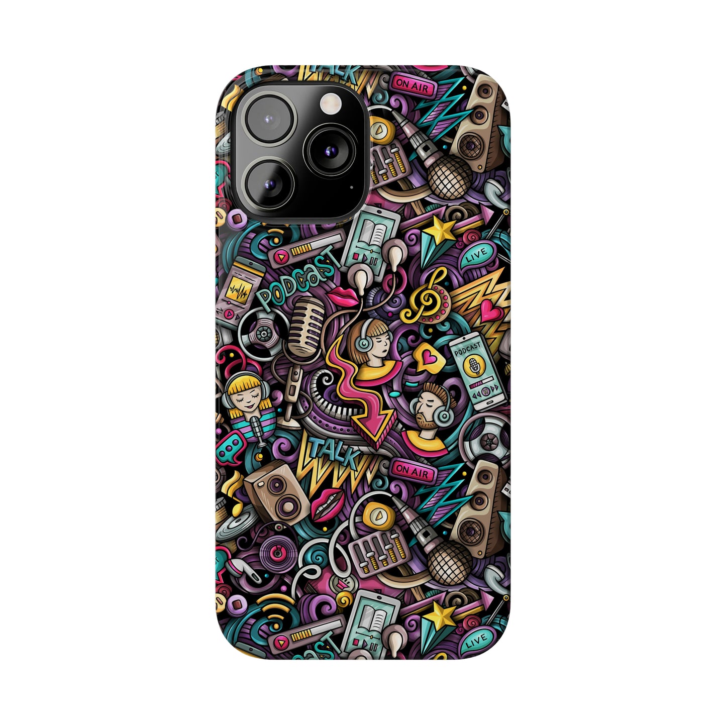 Digital Audio Podcast Radio Cartoon Design Iphone 15-12 Slim Phone Case