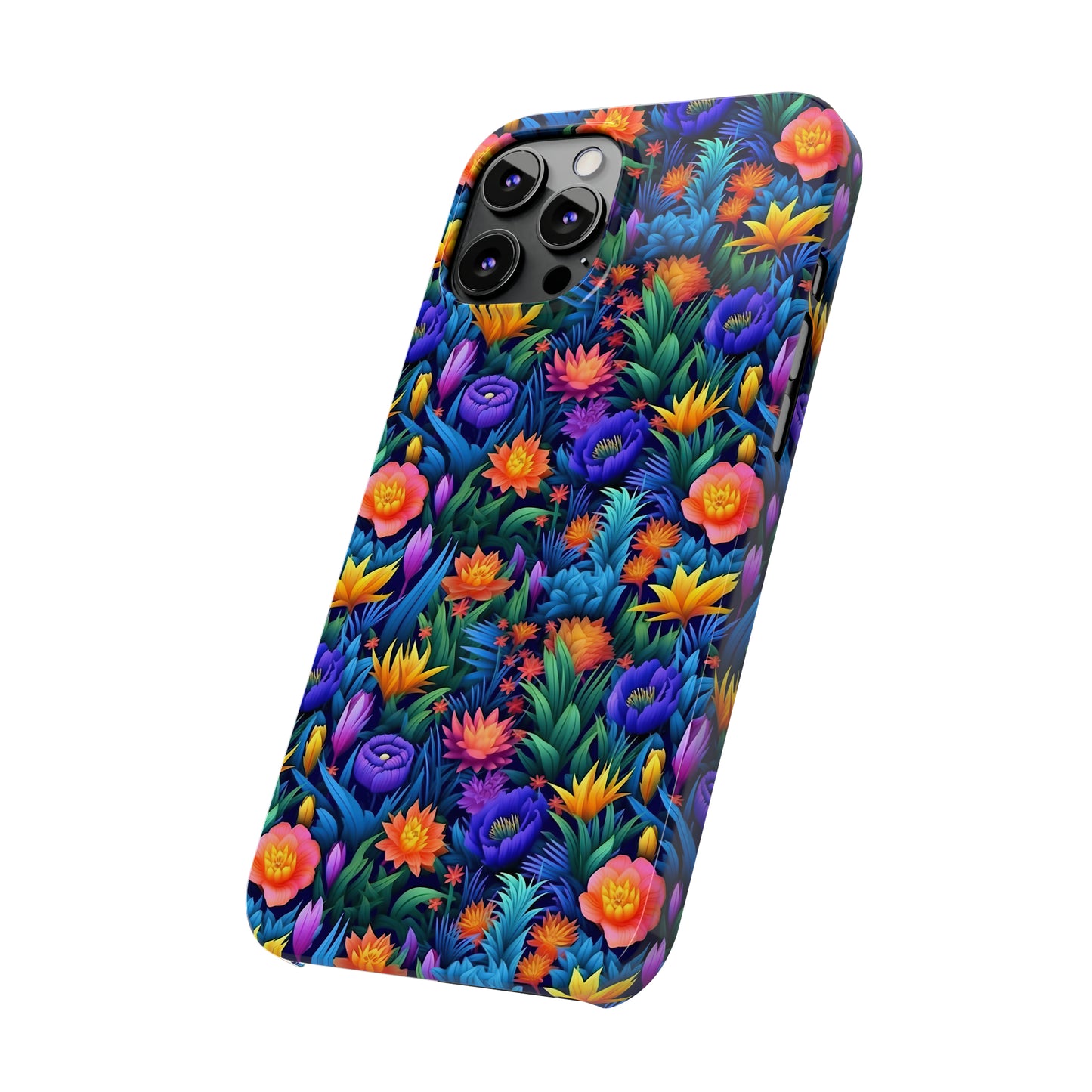 3D Tropical Bright Flowers Iphone 15-12 Slim Phone Case