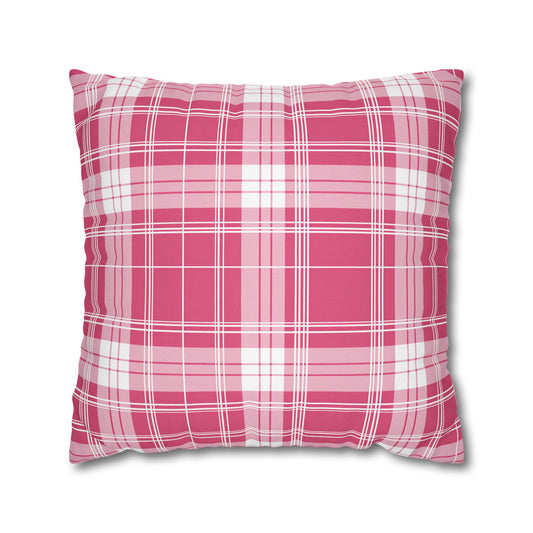 Classic Charm Vibrant Pink and White Plaid Pattern Spun Polyester Square Pillowcase 4 Sizes