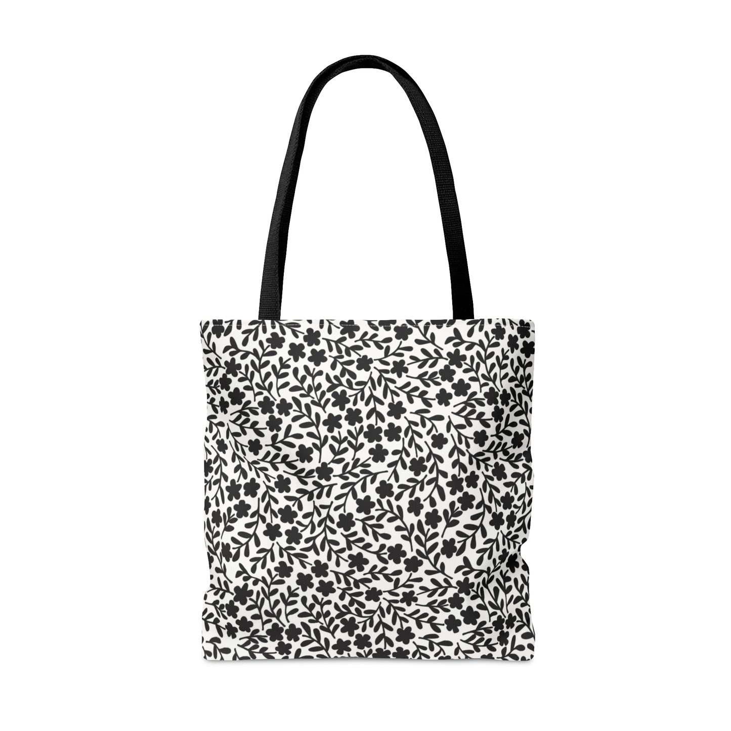 Delicate Simplicity: Tiny Black and White Floral Design - Canvas Tote 3 Sizes