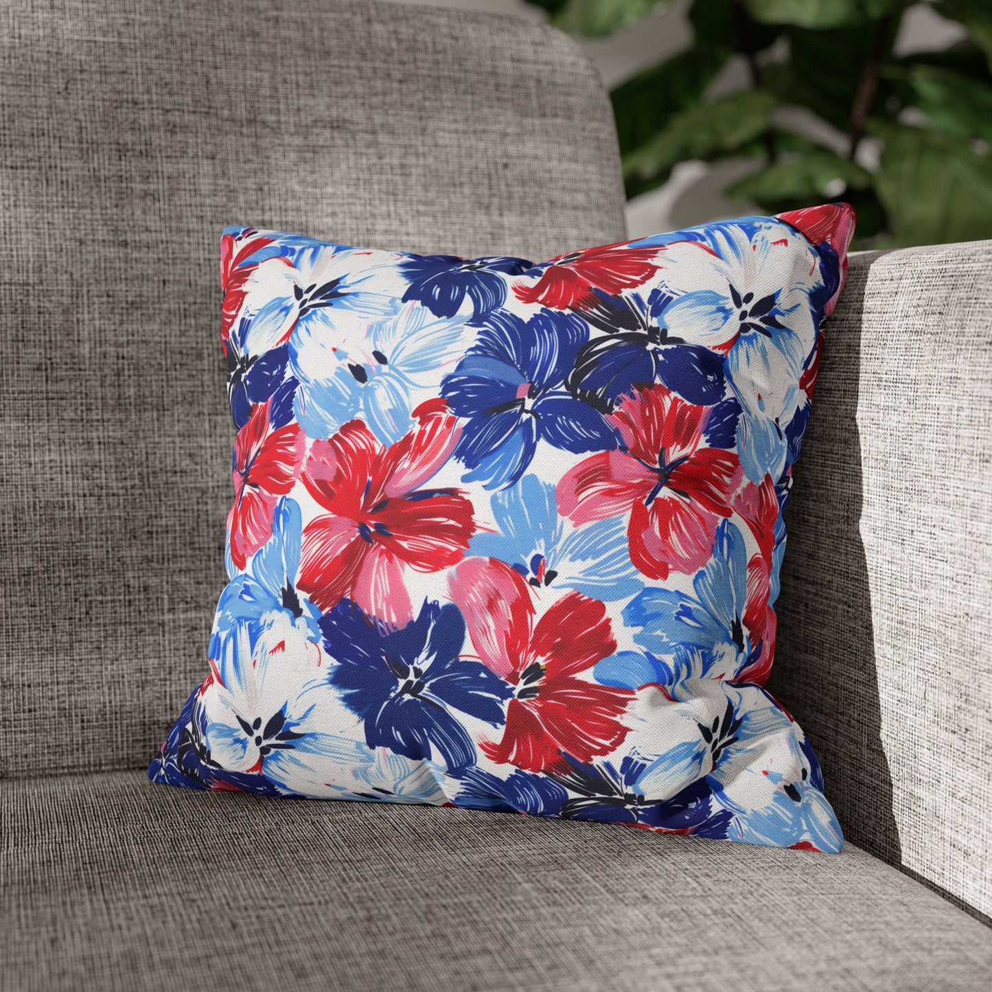 Americana Blooms: Large Watercolor Flowers in Red, White, and Blue Spun Polyester Square Pillowcase 4 Sizes