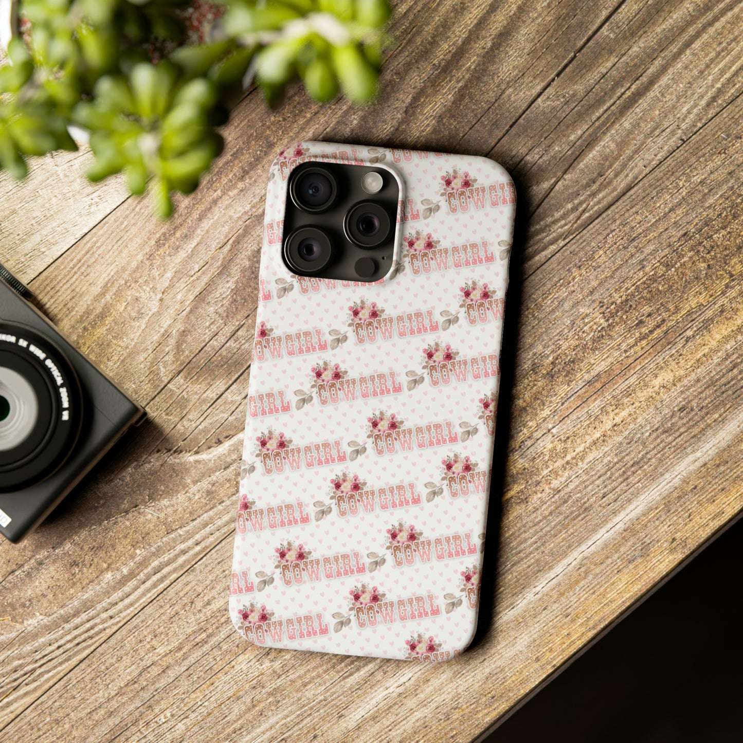 Pink Cowgirl and Flowers Iphone 15-12 Slim Phone Case