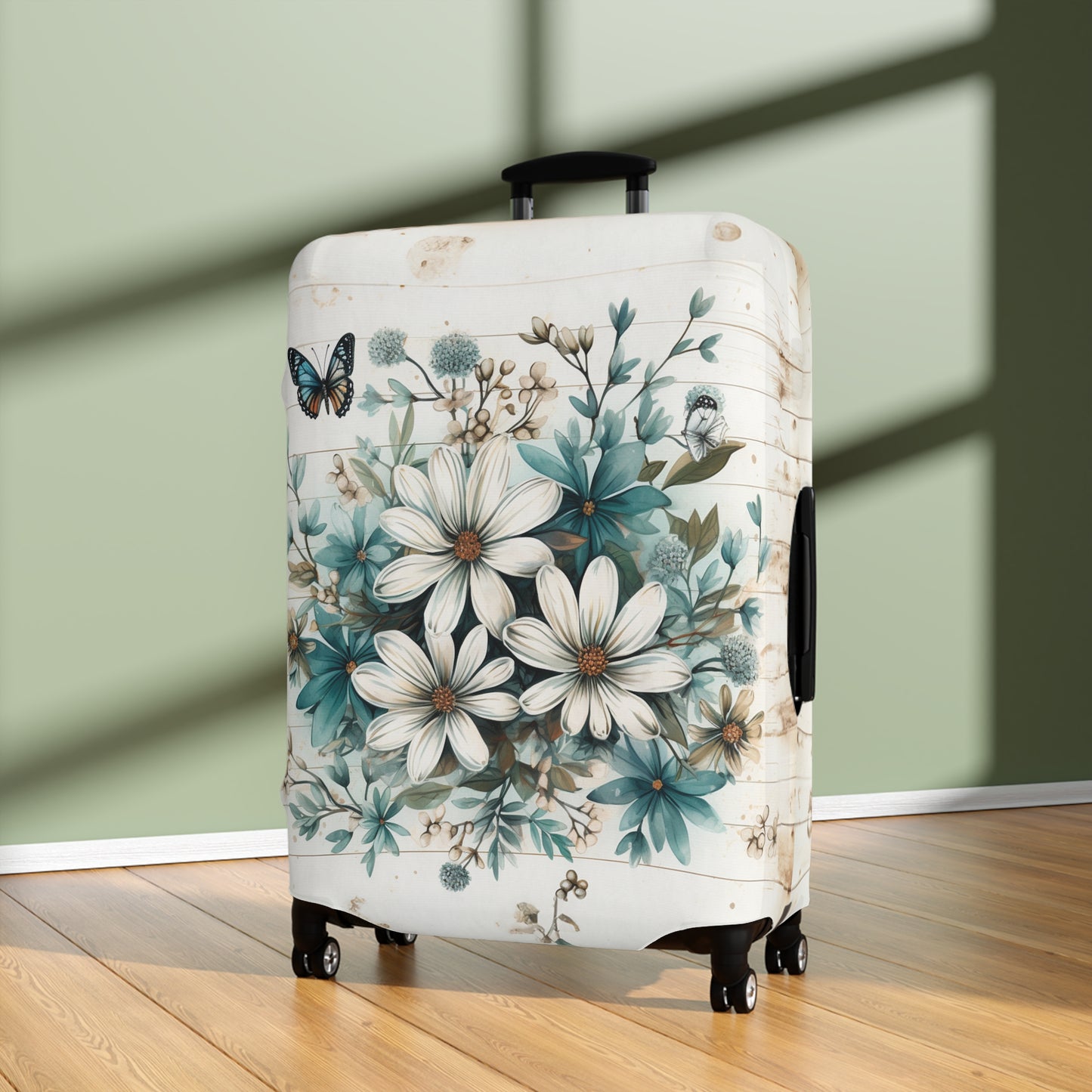 Rustic Charm Bouquet featuring Teal Accents White Wild Daisies with Butterflies  Luggage Protector and Cover 3 Sizes