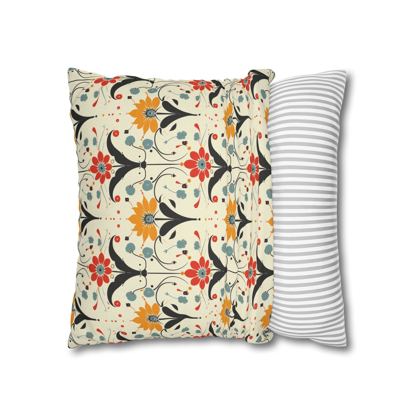 Whimsical Retro Garden in Muted Yellow, Red and Blues Spun Polyester Square Pillowcase 4 Sizes